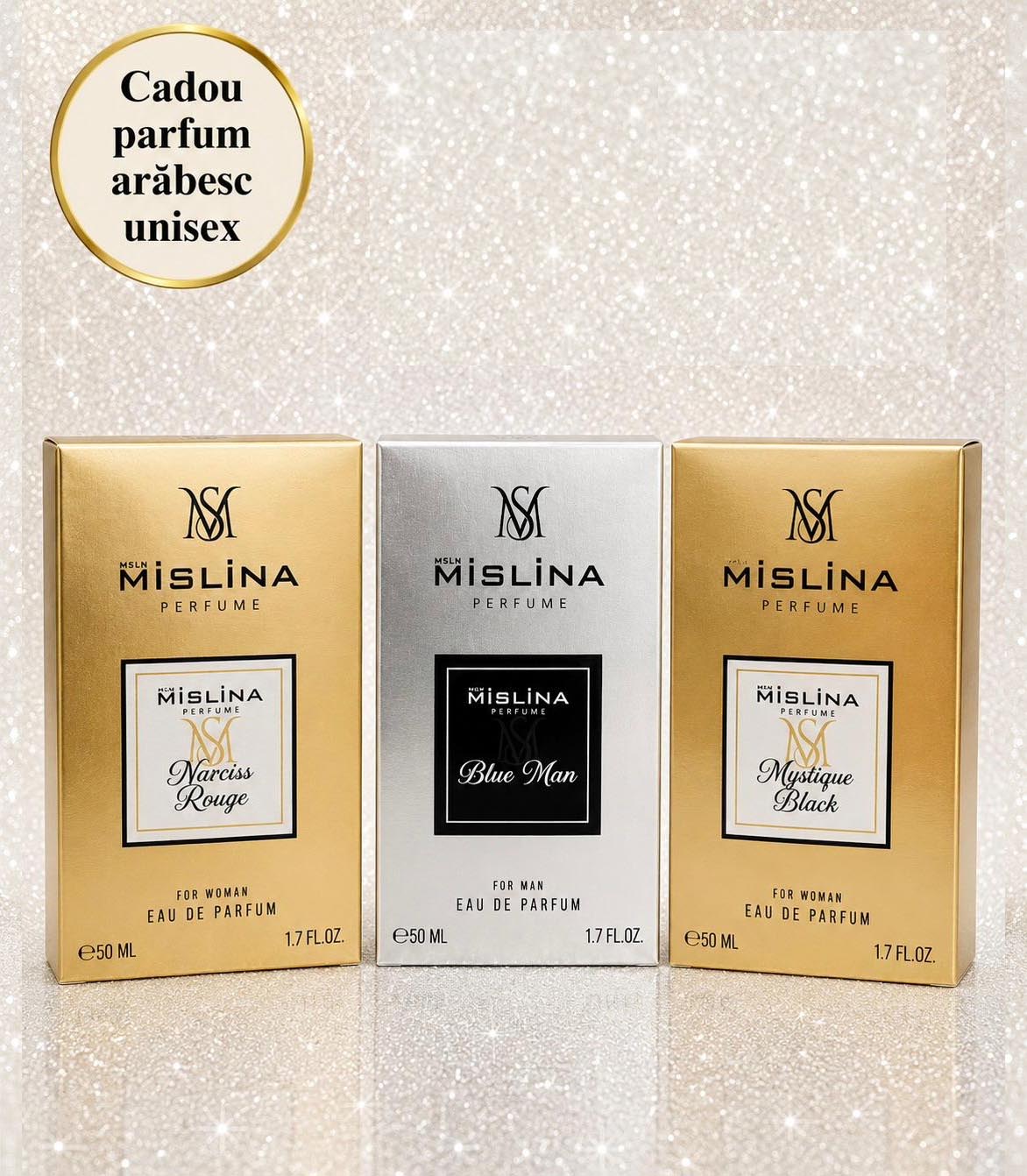 Set 3 parfumuri MISLINA 50ml Narciss Rouge-Blue Man-Mystique Black