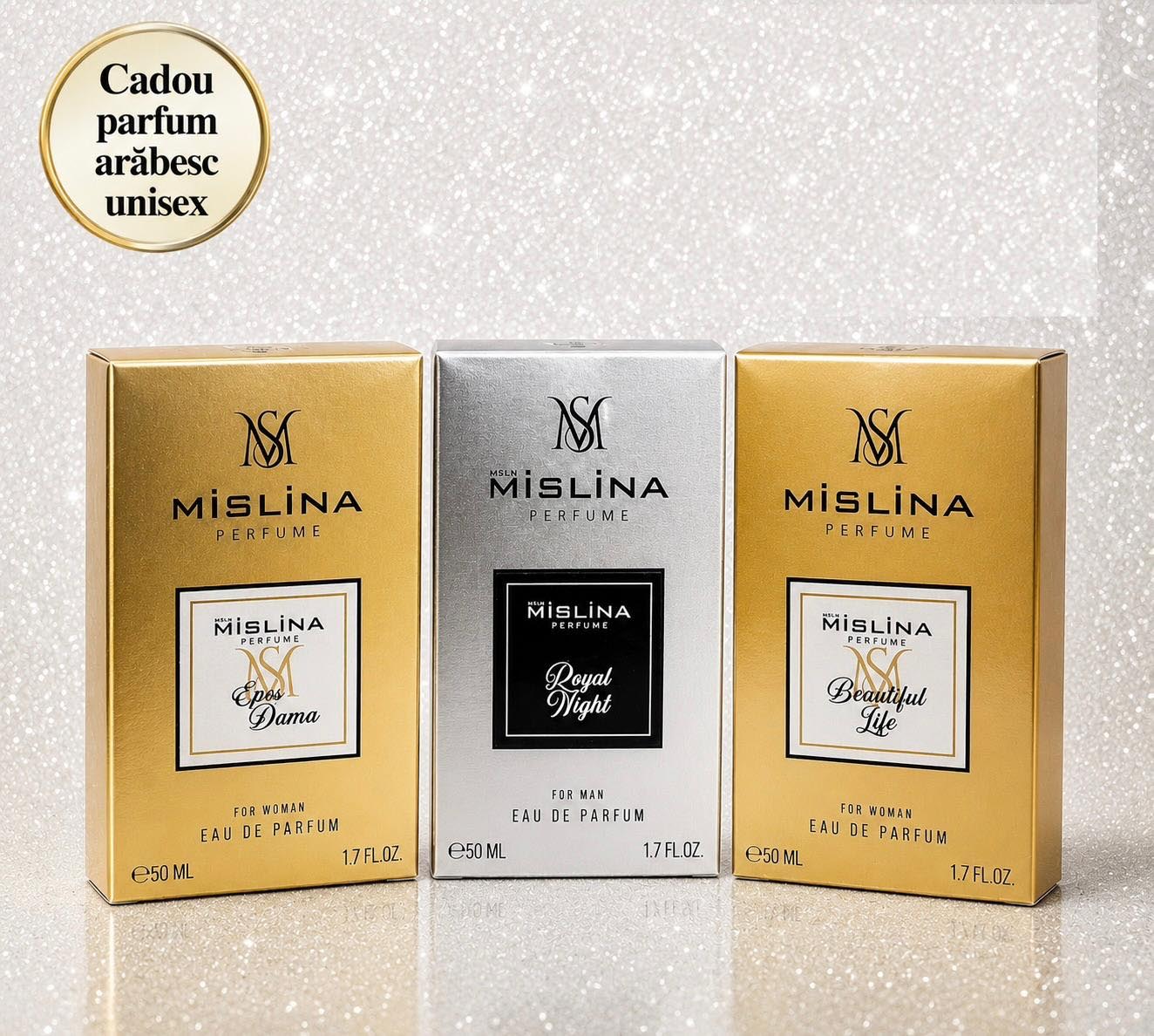 Set 3 parfumuri Mislina 50ml Epos Dama-Royal Night-Beautiful Life