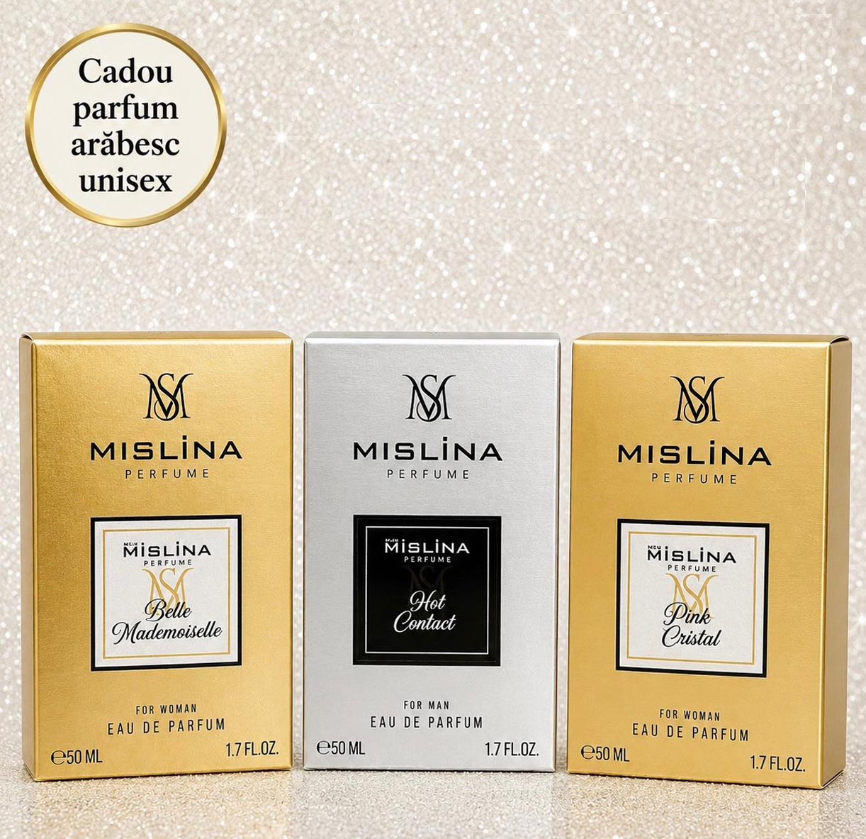 Set 3 parfumuri MISLINA 50ml Belle Mademosielle-Hot Contact-Pink Cristal