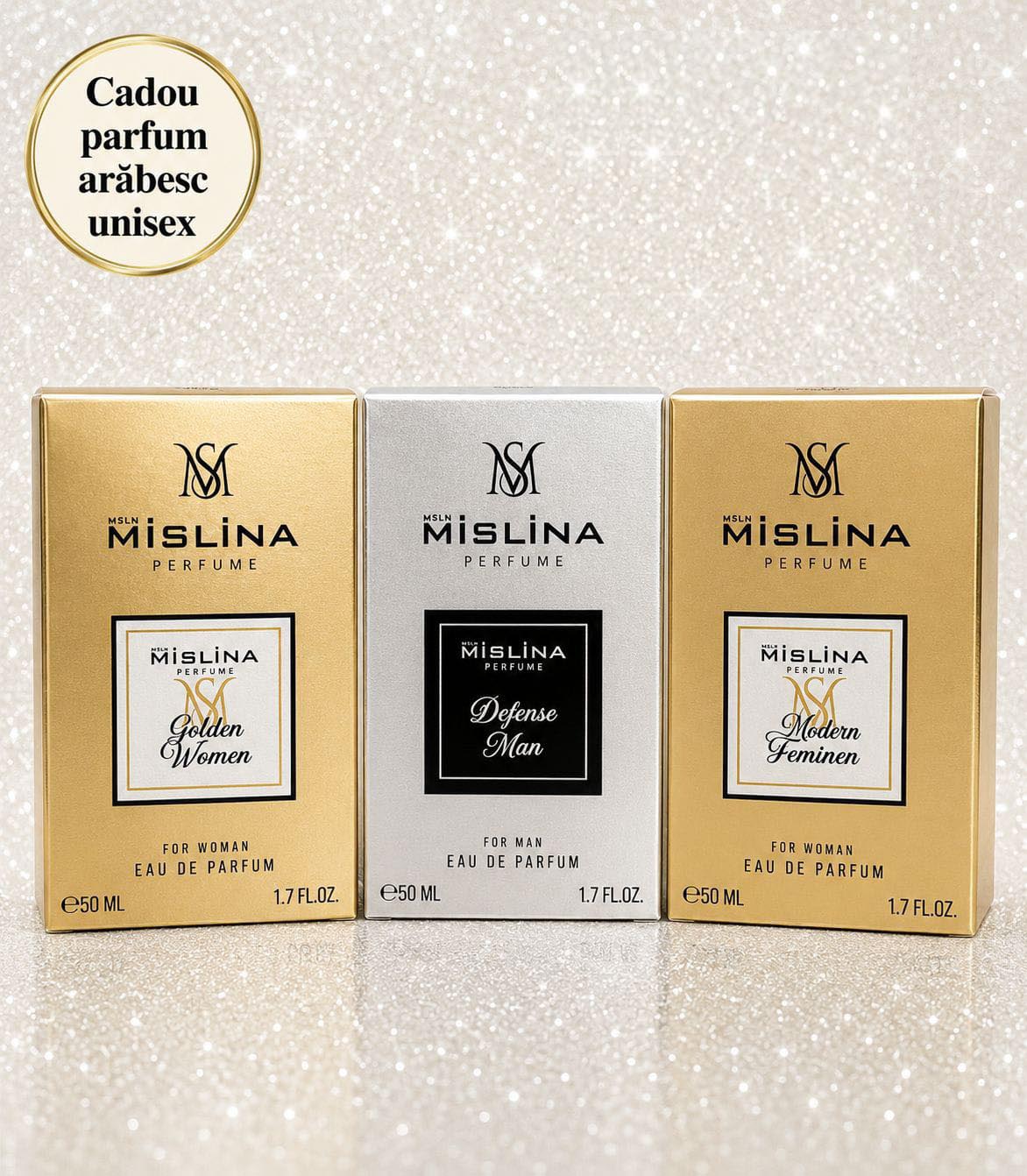 Set 3 Parfumuri MISLINA 50ml Golden Woman-Dotenso Man-Modern Feminen