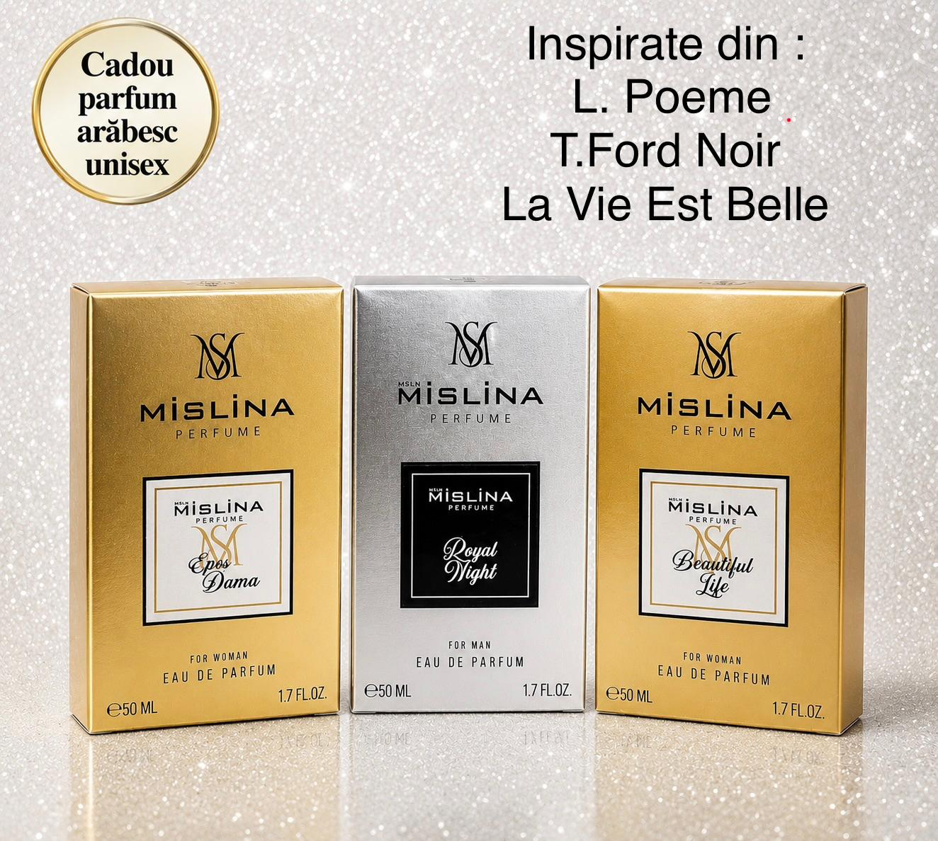 Set 3 parfumuri Mislina 50ml Epos Dama-Royal Night-Beautiful Life
